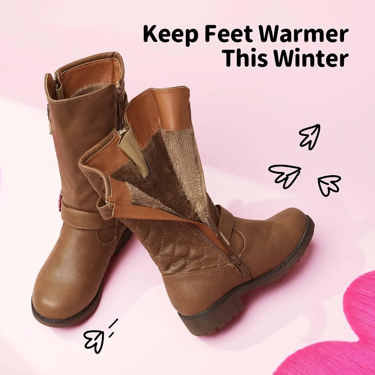 DREAM PAIRS Girls Knee High Winter Motorcycle Riding Boots