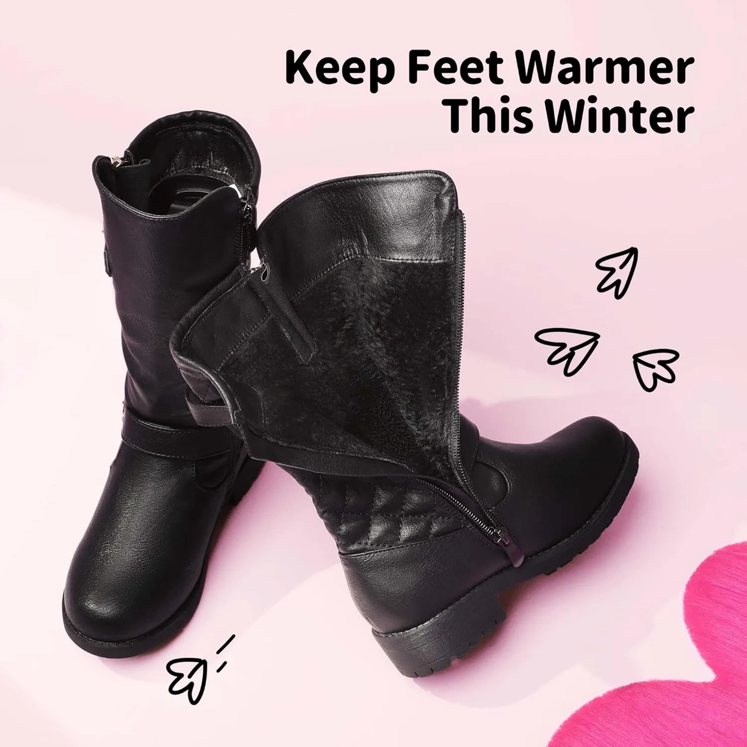 DREAM PAIRS Girls Knee High Winter Motorcycle Riding Boots
