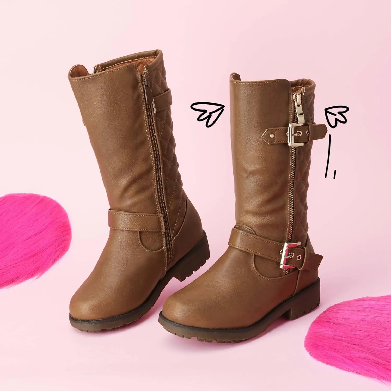 DREAM PAIRS Girls Knee High Winter Motorcycle Riding Boots