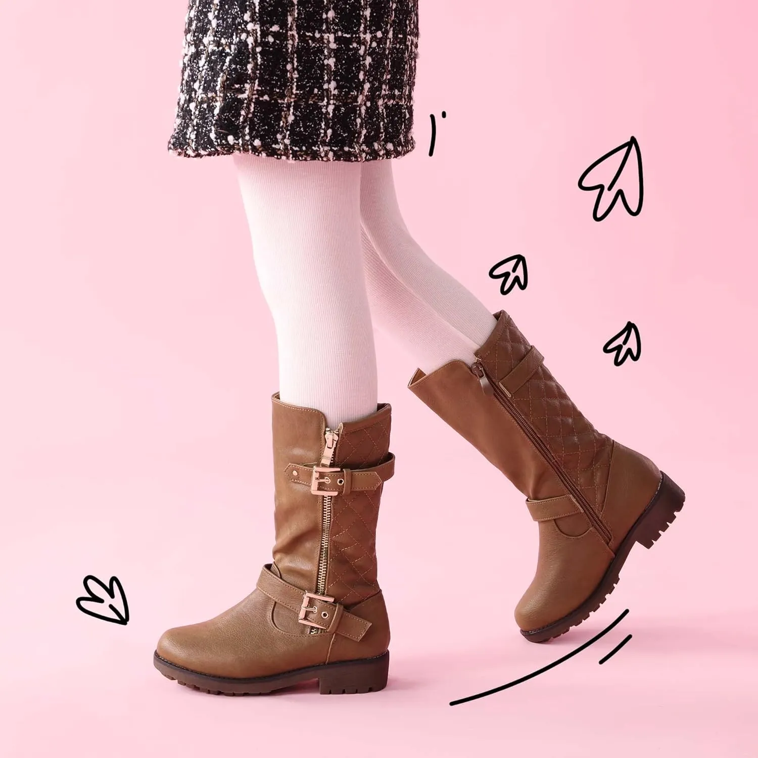 DREAM PAIRS Girls Knee High Winter Motorcycle Riding Boots