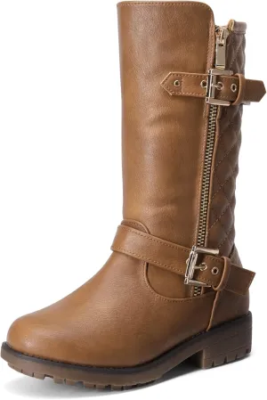 DREAM PAIRS Girls Knee High Winter Motorcycle Riding Boots