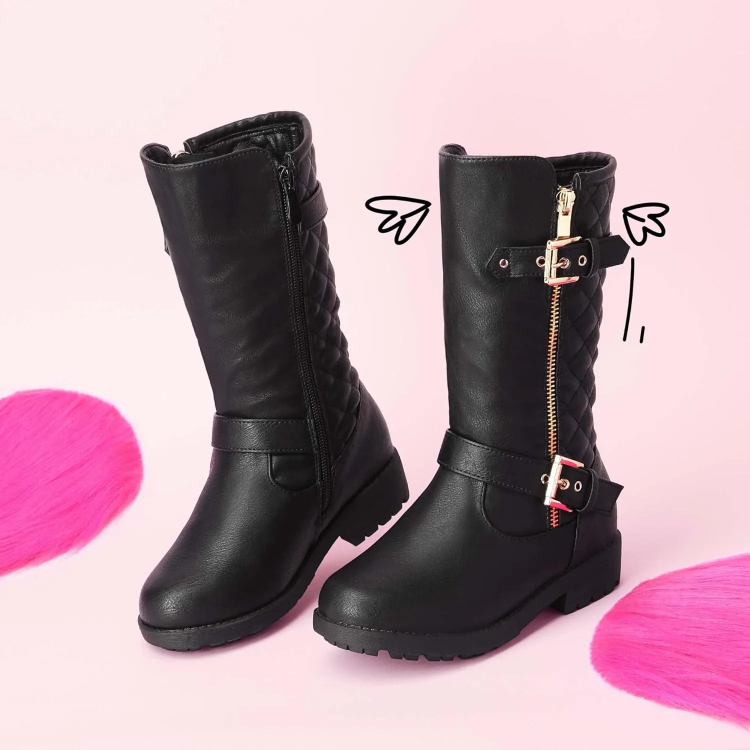 DREAM PAIRS Girls Knee High Winter Motorcycle Riding Boots