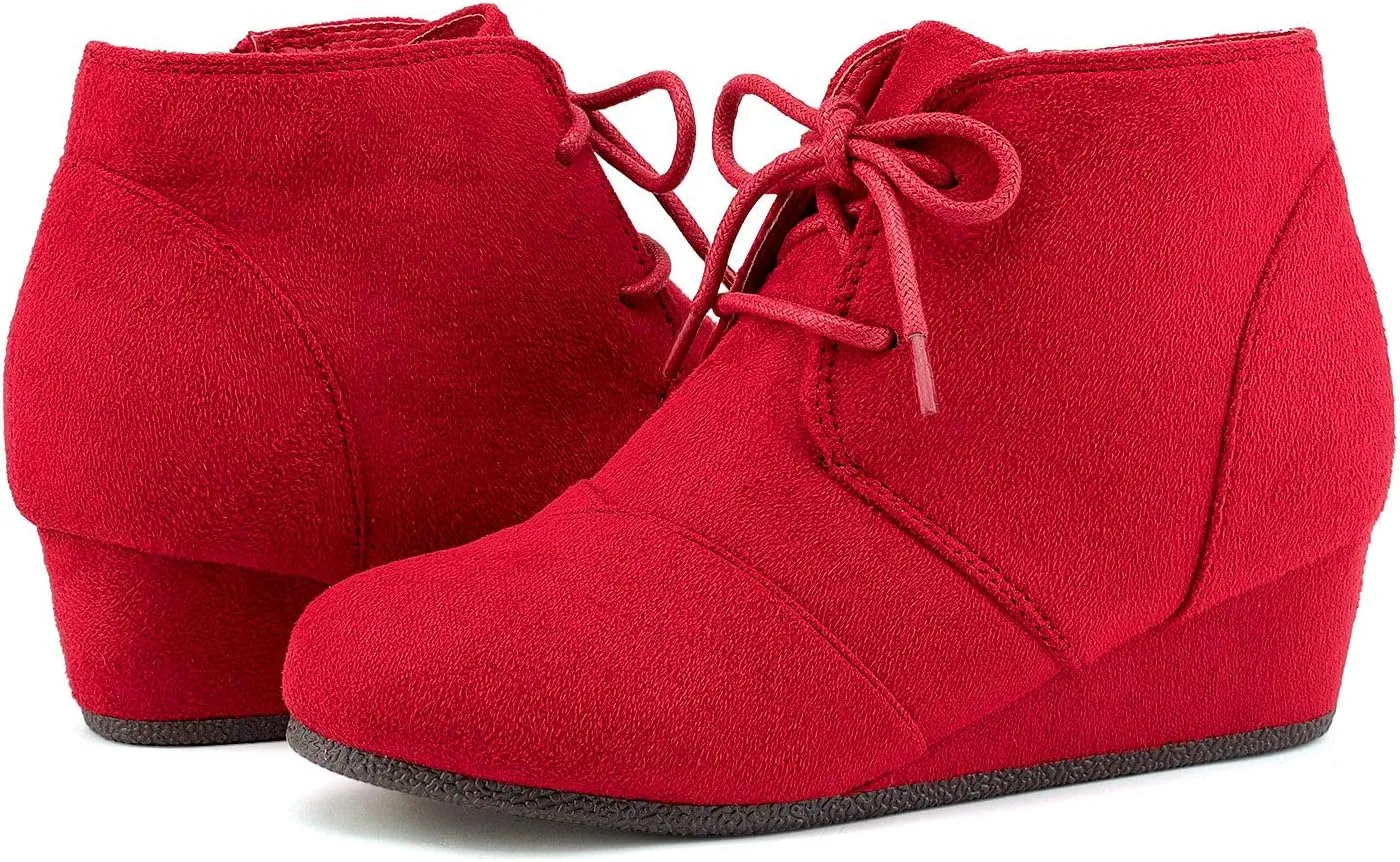 DREAM PAIRS Girls Low Wedge Heel Booties Side Zipper Ankle Boots Toddler/Little Kid/Big Kid