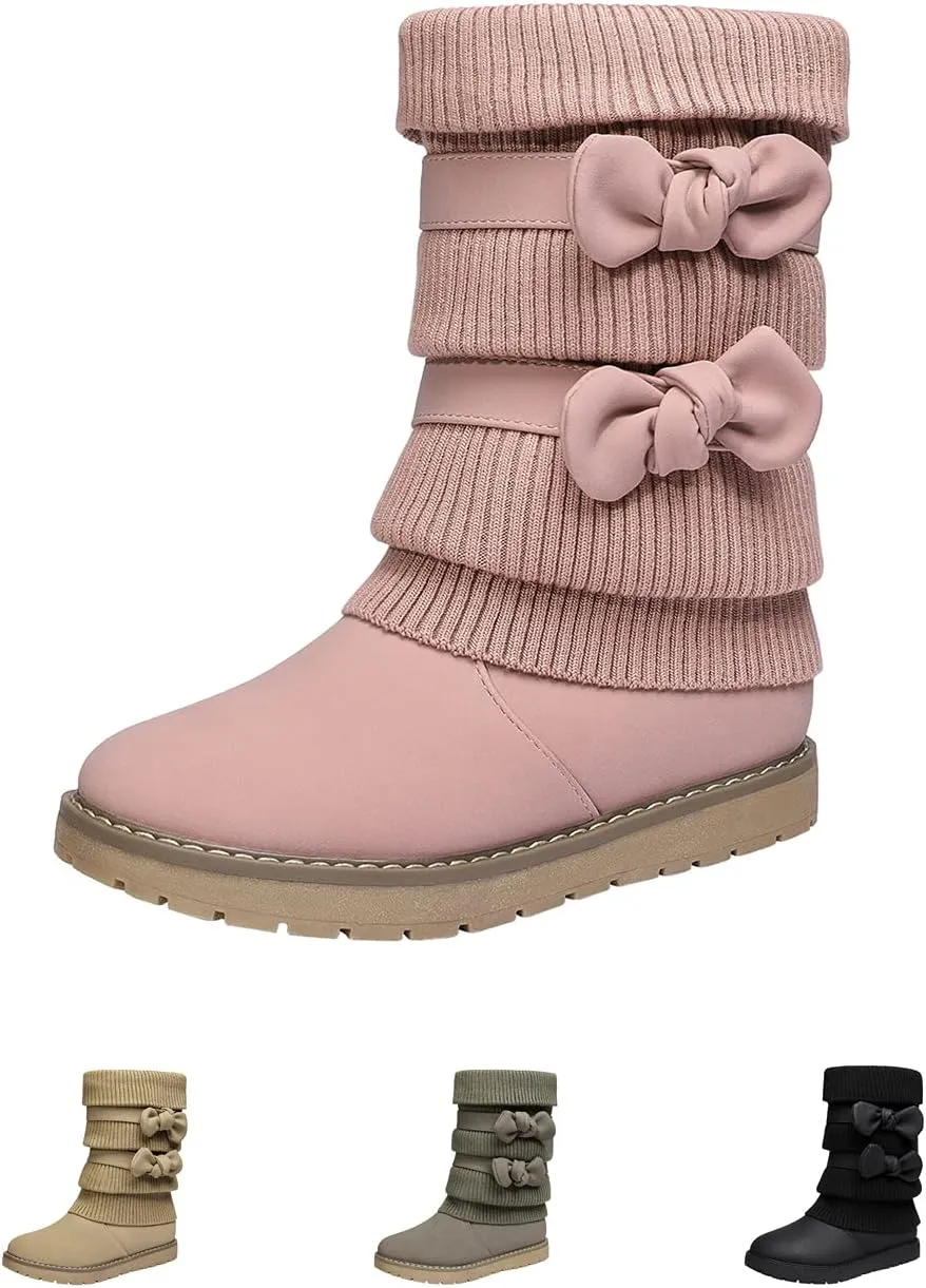 DREAM PAIRS Girl's Winter Snow Boots Faux Fur Lined Mid Calf Shoes