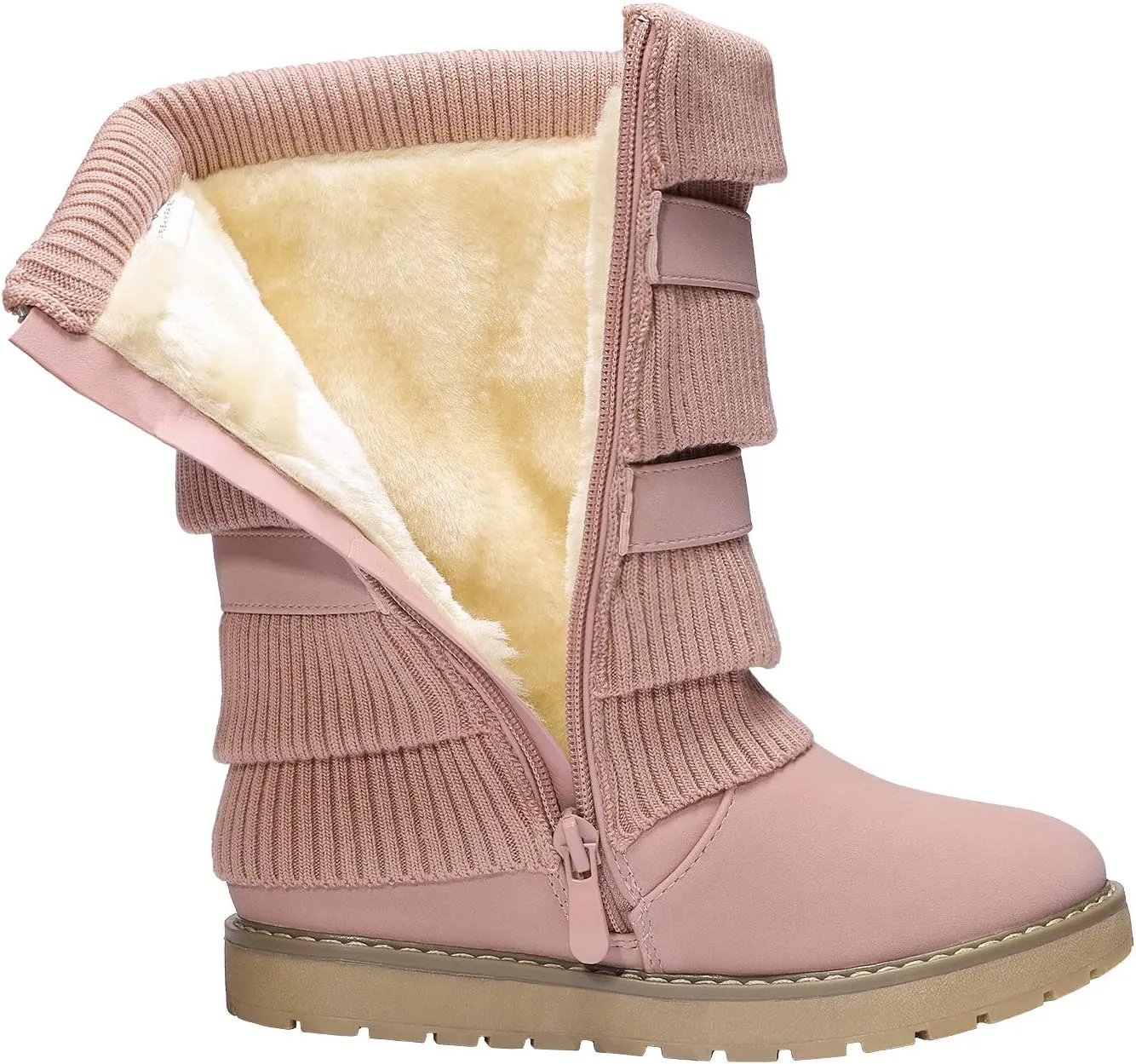 DREAM PAIRS Girl's Winter Snow Boots Faux Fur Lined Mid Calf Shoes