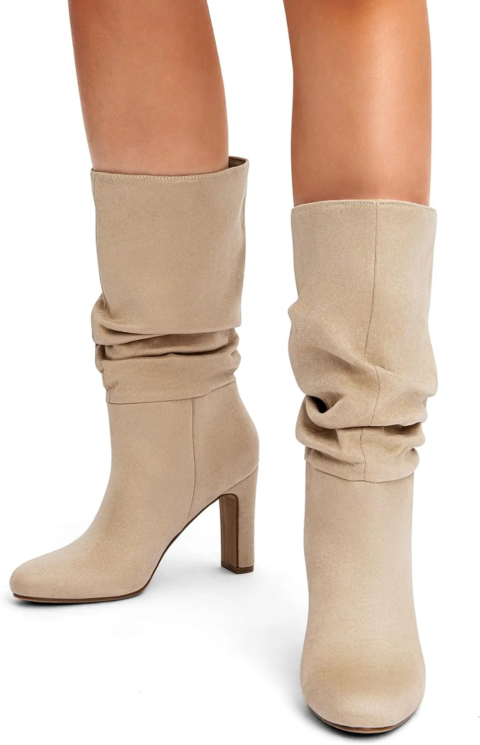 DREAM PAIRS Slouch Boots for Women Mid Calf, Women's Fashion Almond Toe High Heel Fall Winter Dressy Boots