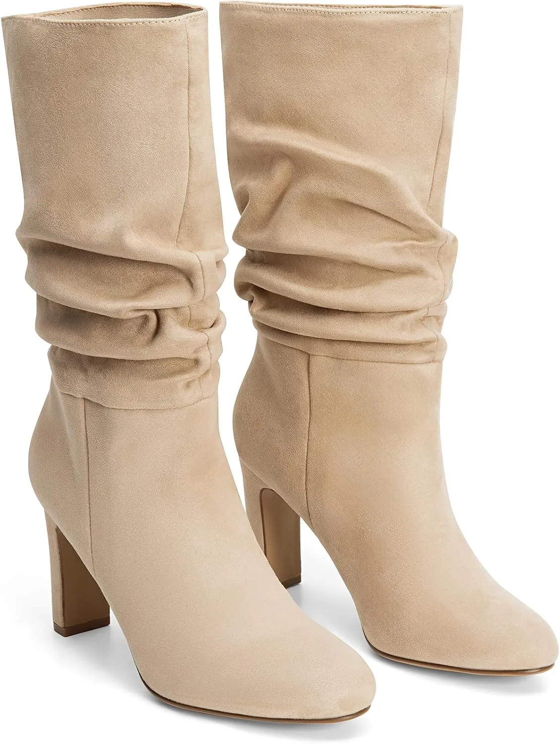 DREAM PAIRS Slouch Boots for Women Mid Calf, Women's Fashion Almond Toe High Heel Fall Winter Dressy Boots
