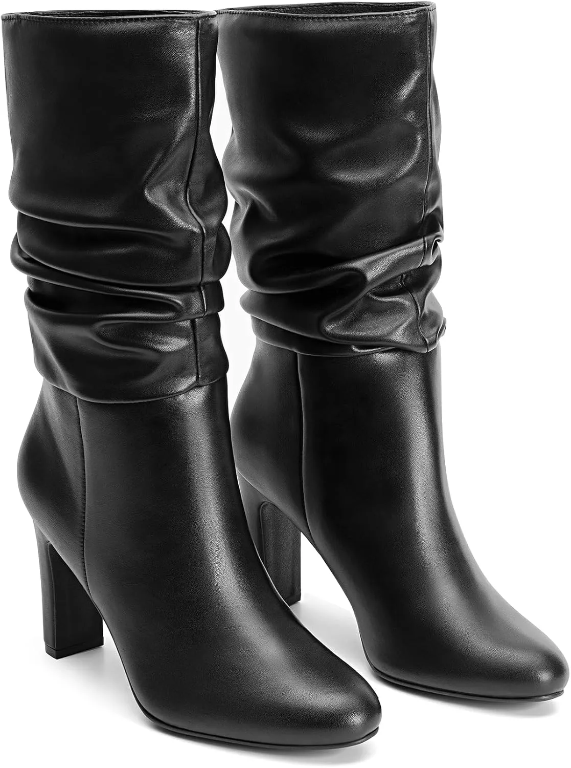 DREAM PAIRS Slouch Boots for Women Mid Calf, Women's Fashion Almond Toe High Heel Fall Winter Dressy Boots