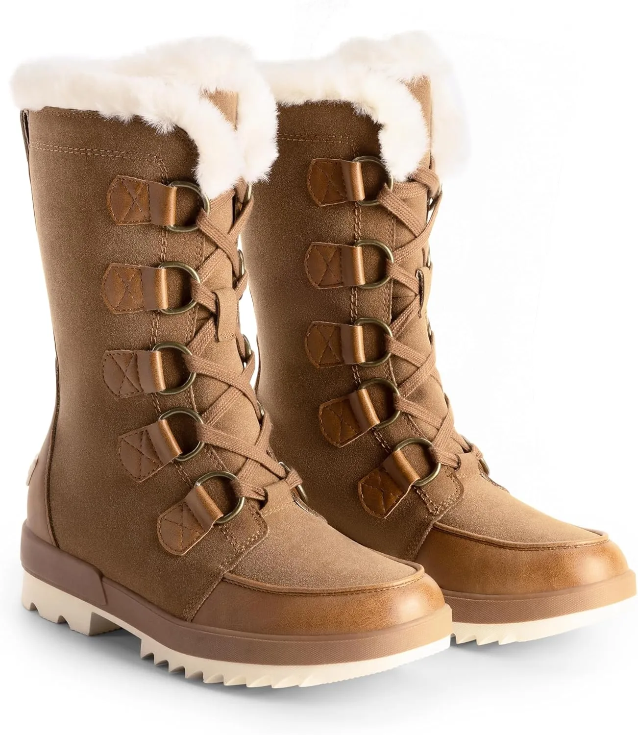 DREAM PAIRS Snow Winter Boots for Women Resistant Warm Mid-Calf Boots Faux Fur Lined Lace Up Anti-slip Outdoor Hiking Booties