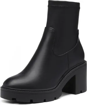 DREAM PAIRS Women's Chelsea Platform Boots Elastic Chunky Heel Lug Sole Ankle Booties Shoes