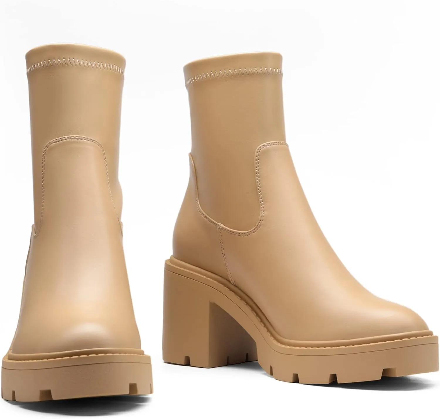 DREAM PAIRS Women's Chelsea Platform Boots Elastic Chunky Heel Lug Sole Ankle Booties Shoes