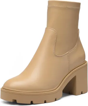 DREAM PAIRS Women's Chelsea Platform Boots Elastic Chunky Heel Lug Sole Ankle Booties Shoes