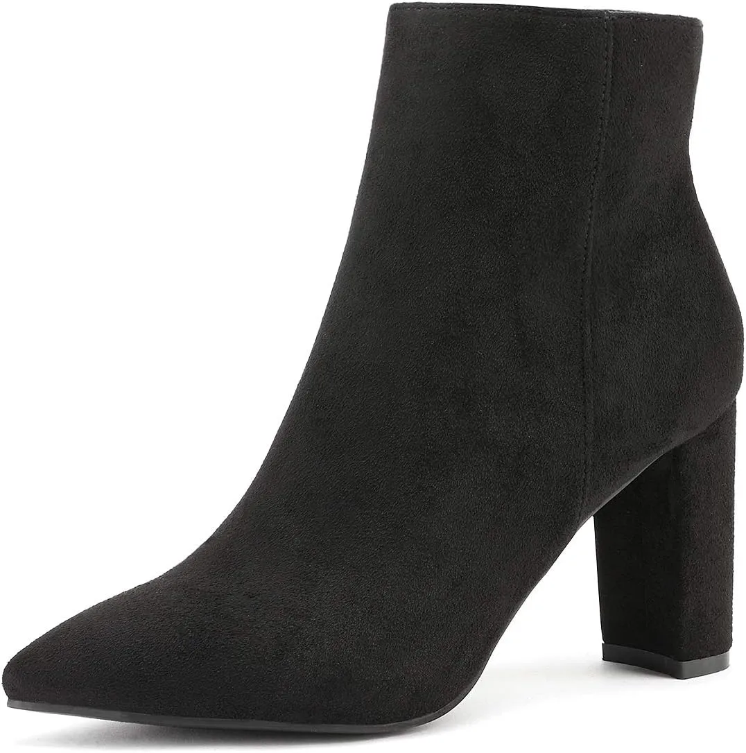 DREAM PAIRS Women's Chunky Heel Ankle Booties Pointed Toe Short Boots