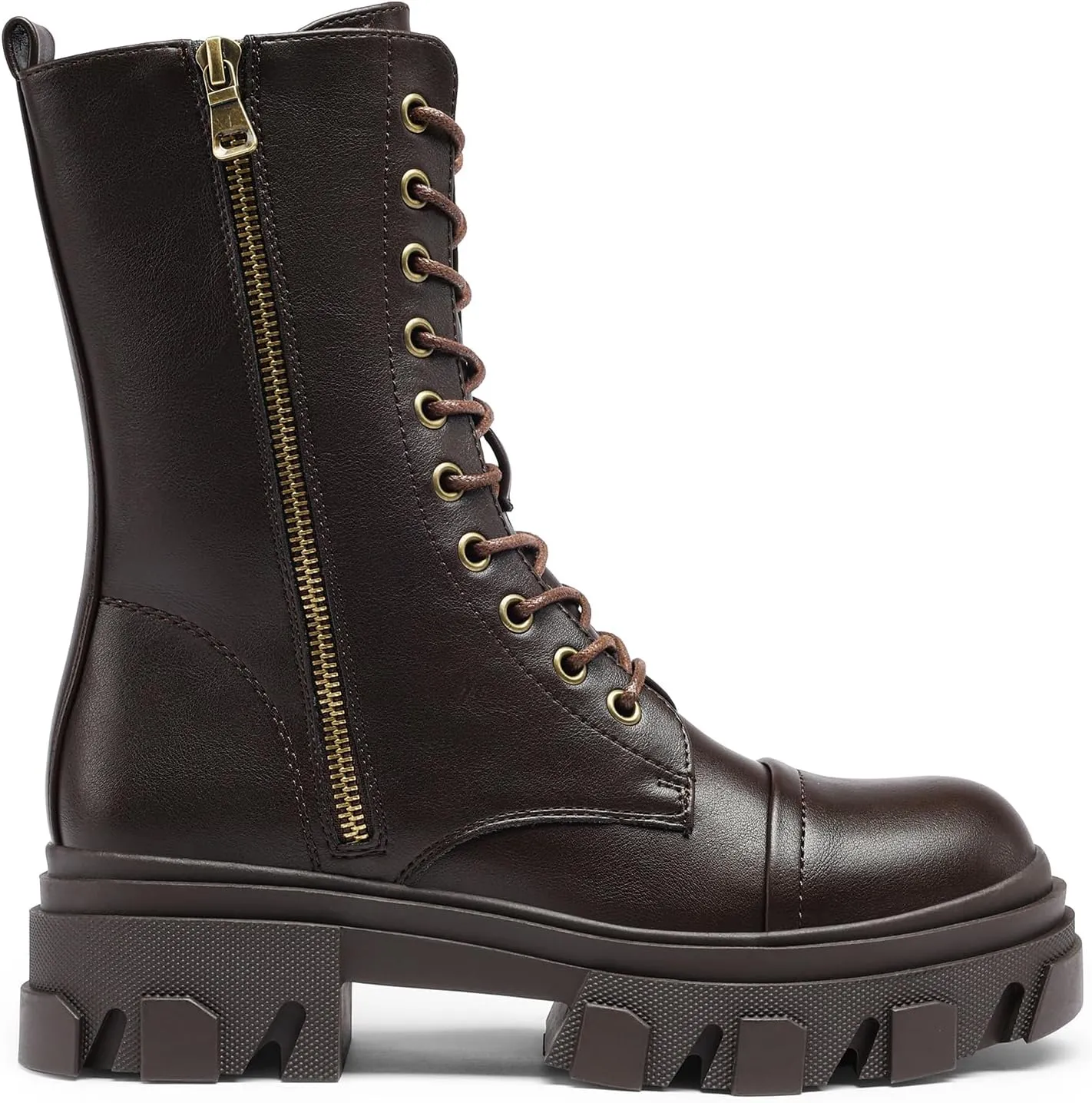 DREAM PAIRS Women’s Combat Boots Lace up Mid Calf Boots Low Heel Chunky Platform Lug Sole Boots