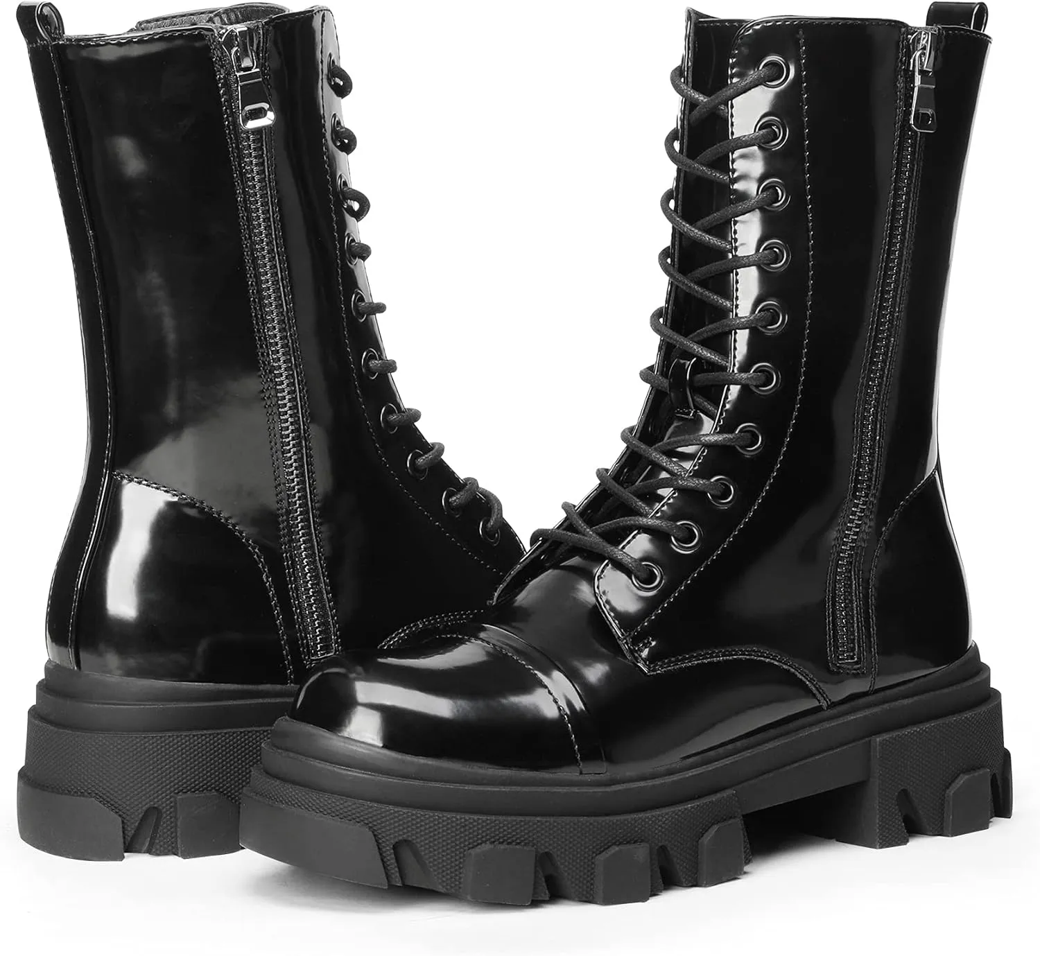 DREAM PAIRS Women’s Combat Boots Lace up Mid Calf Boots Low Heel Chunky Platform Lug Sole Boots