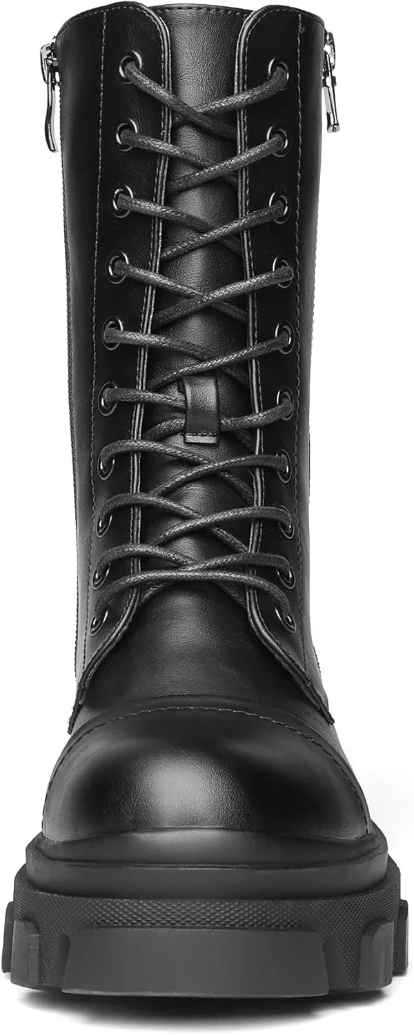 DREAM PAIRS Women’s Combat Boots Lace up Mid Calf Boots Low Heel Chunky Platform Lug Sole Boots
