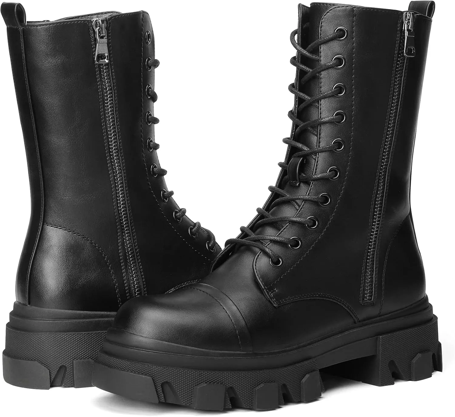 DREAM PAIRS Women’s Combat Boots Lace up Mid Calf Boots Low Heel Chunky Platform Lug Sole Boots