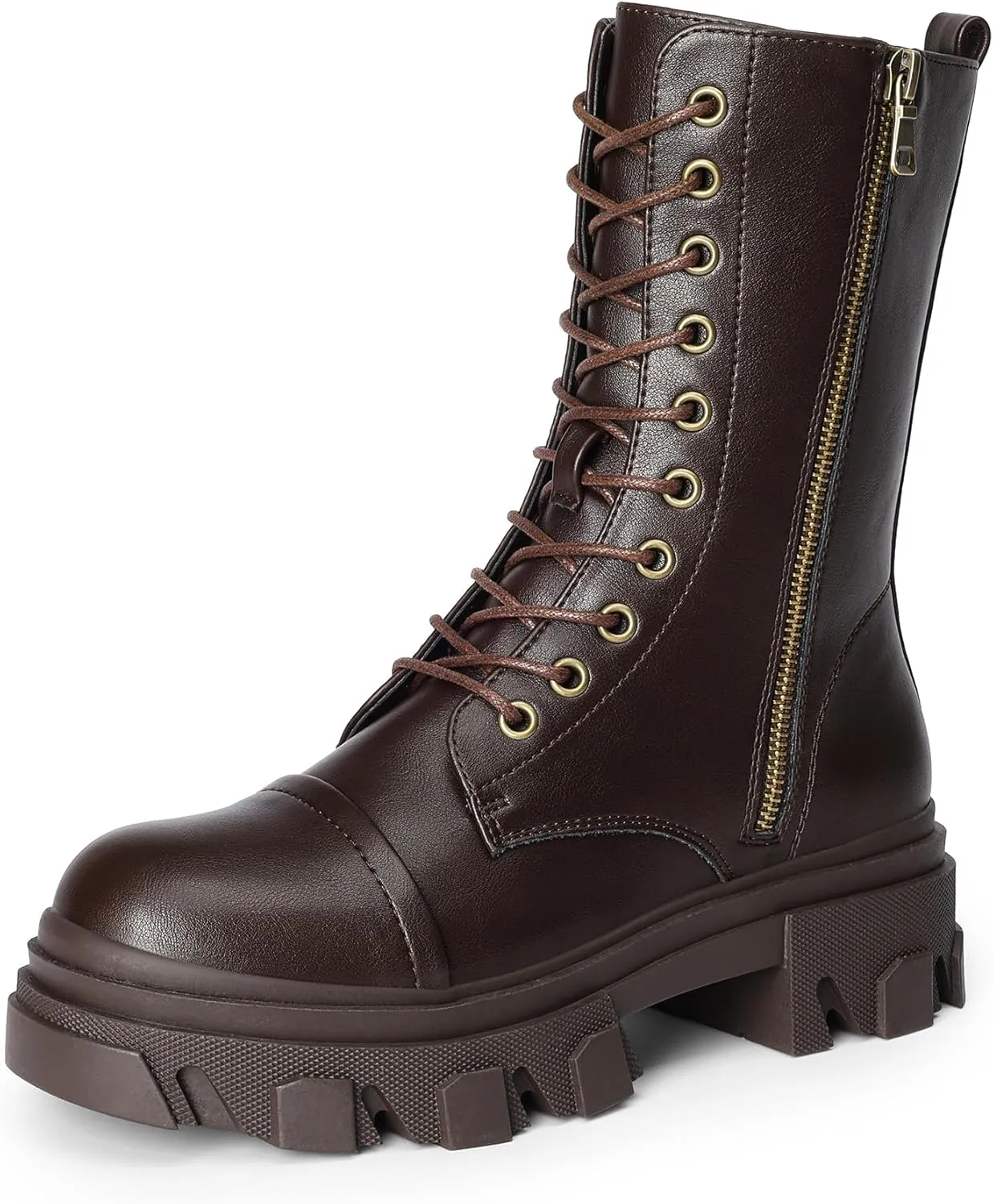 DREAM PAIRS Women’s Combat Boots Lace up Mid Calf Boots Low Heel Chunky Platform Lug Sole Boots