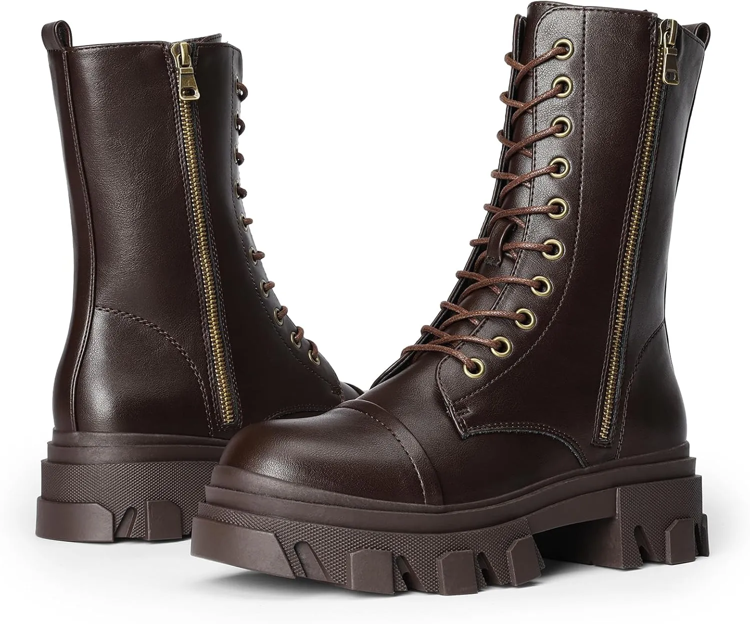 DREAM PAIRS Women’s Combat Boots Lace up Mid Calf Boots Low Heel Chunky Platform Lug Sole Boots