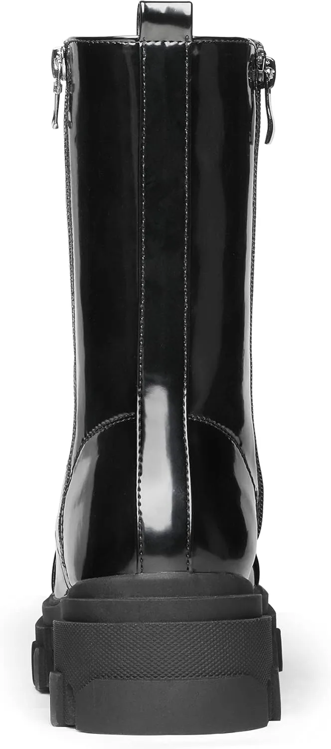 DREAM PAIRS Women’s Combat Boots Lace up Mid Calf Boots Low Heel Chunky Platform Lug Sole Boots