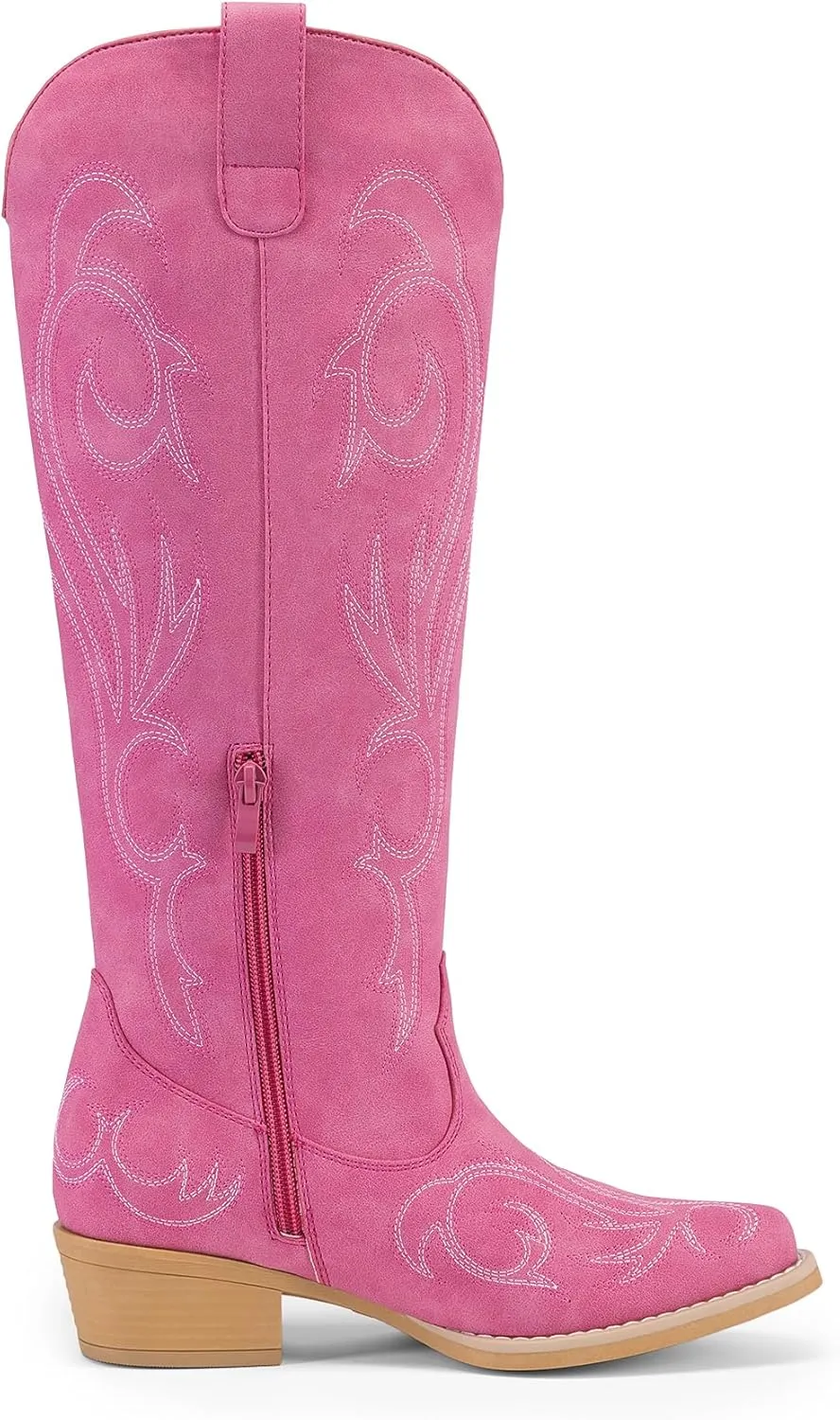 DREAM PAIRS Womens Cowboy Boots Comfortable Cowgirl Knee High Boots Pull On Side Zipper Chunky Heel Embroidered Western Boots