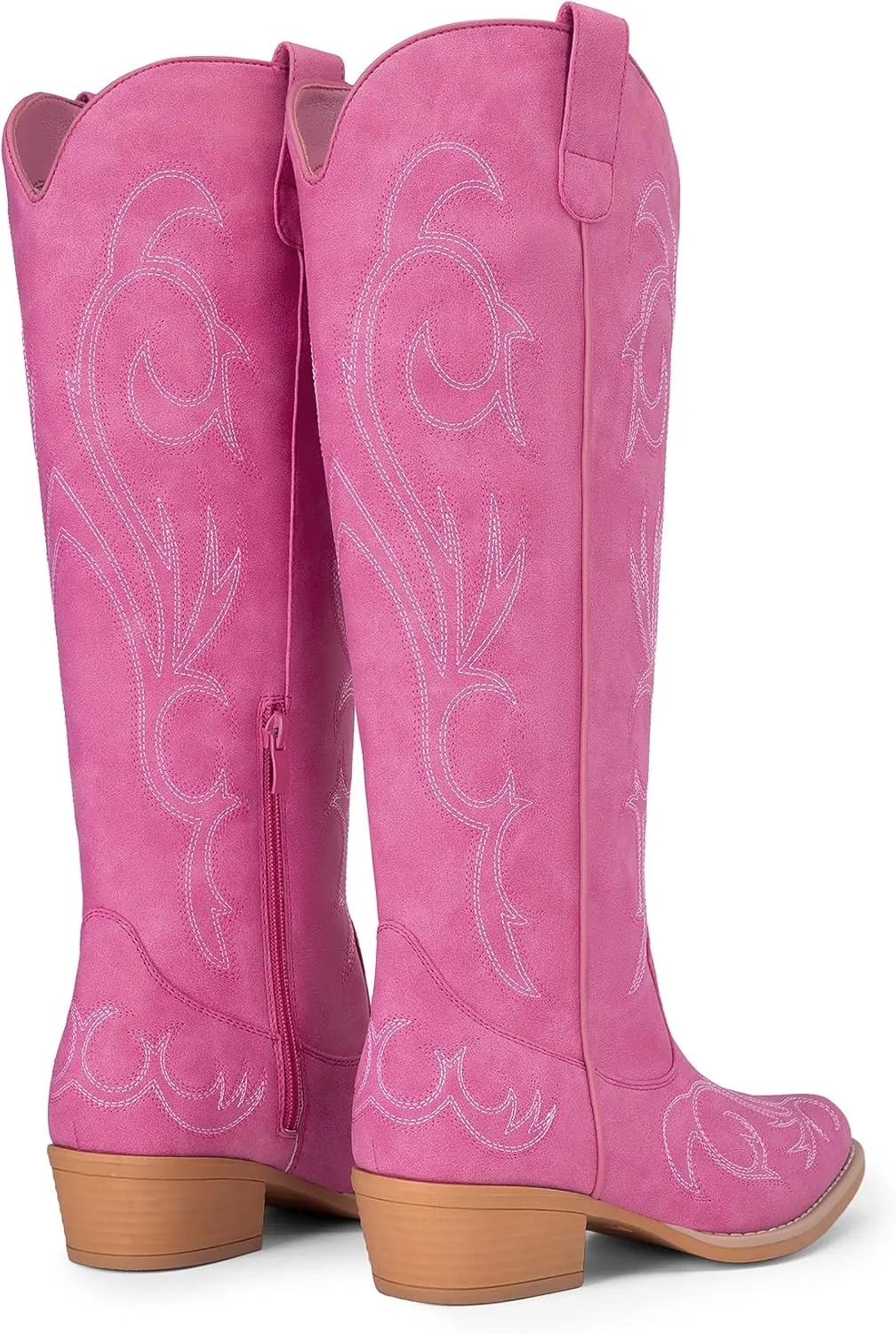 DREAM PAIRS Womens Cowboy Boots Comfortable Cowgirl Knee High Boots Pull On Side Zipper Chunky Heel Embroidered Western Boots