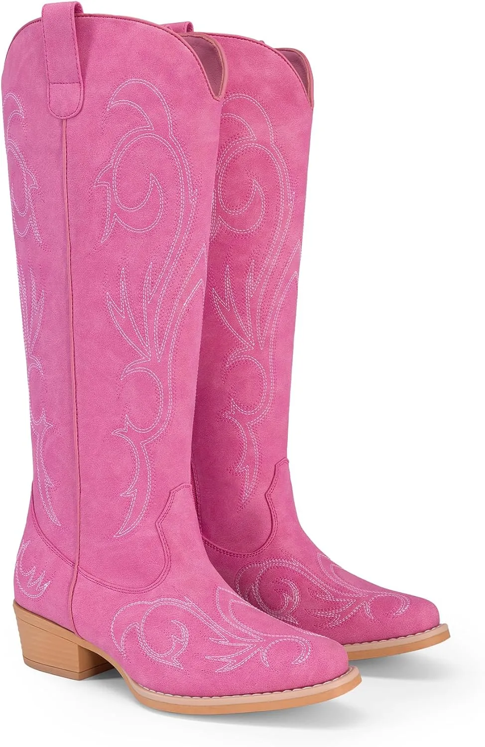 DREAM PAIRS Womens Cowboy Boots Comfortable Cowgirl Knee High Boots Pull On Side Zipper Chunky Heel Embroidered Western Boots