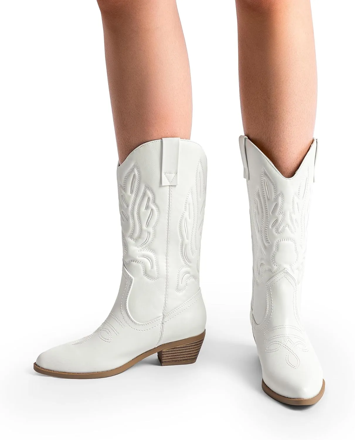 DREAM PAIRS Women's Cowboy Boots Mid Calf Cowgirl Boots Embroidery Stitched Western Boots