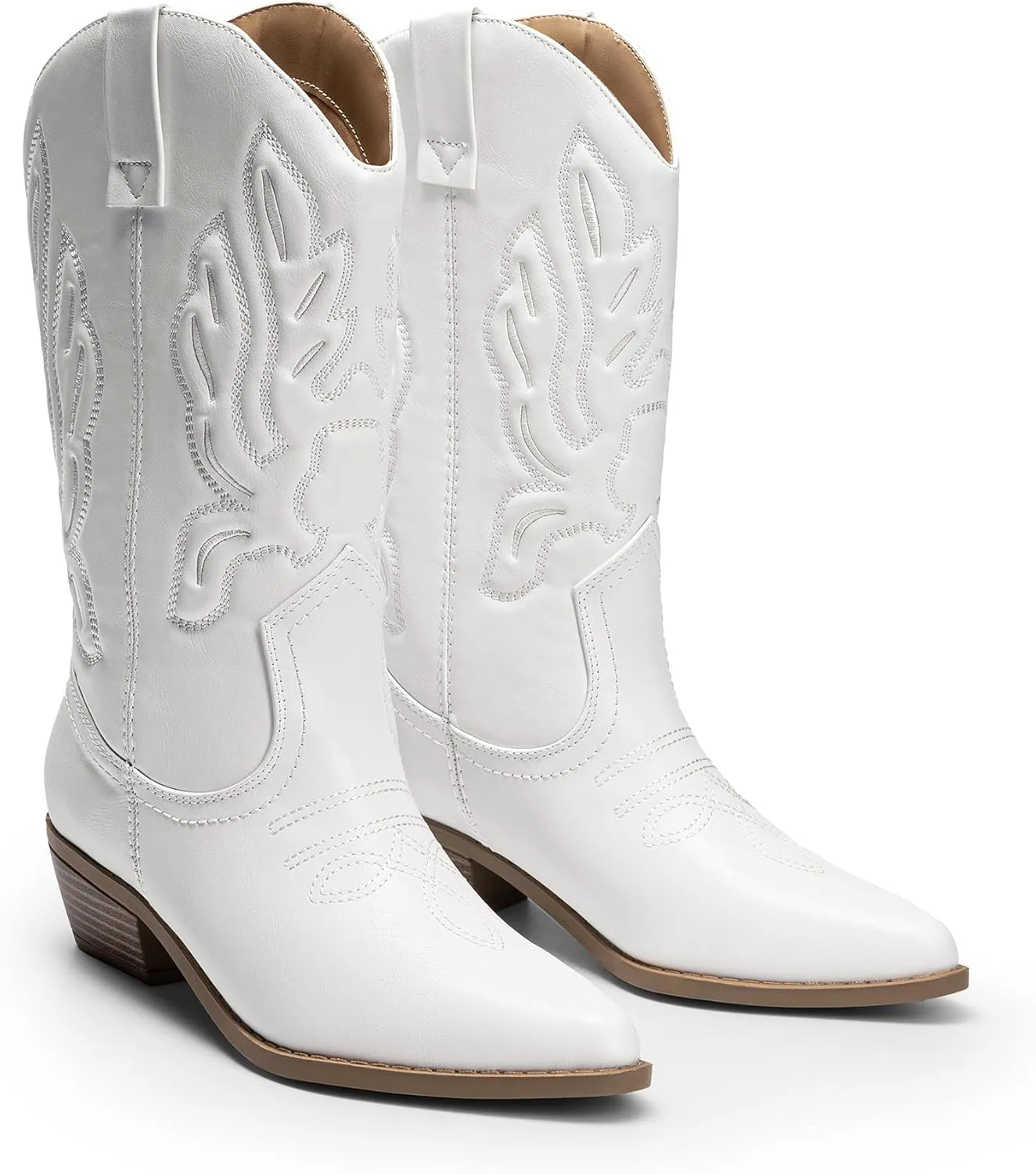 DREAM PAIRS Women's Cowboy Boots Mid Calf Cowgirl Boots Embroidery Stitched Western Boots