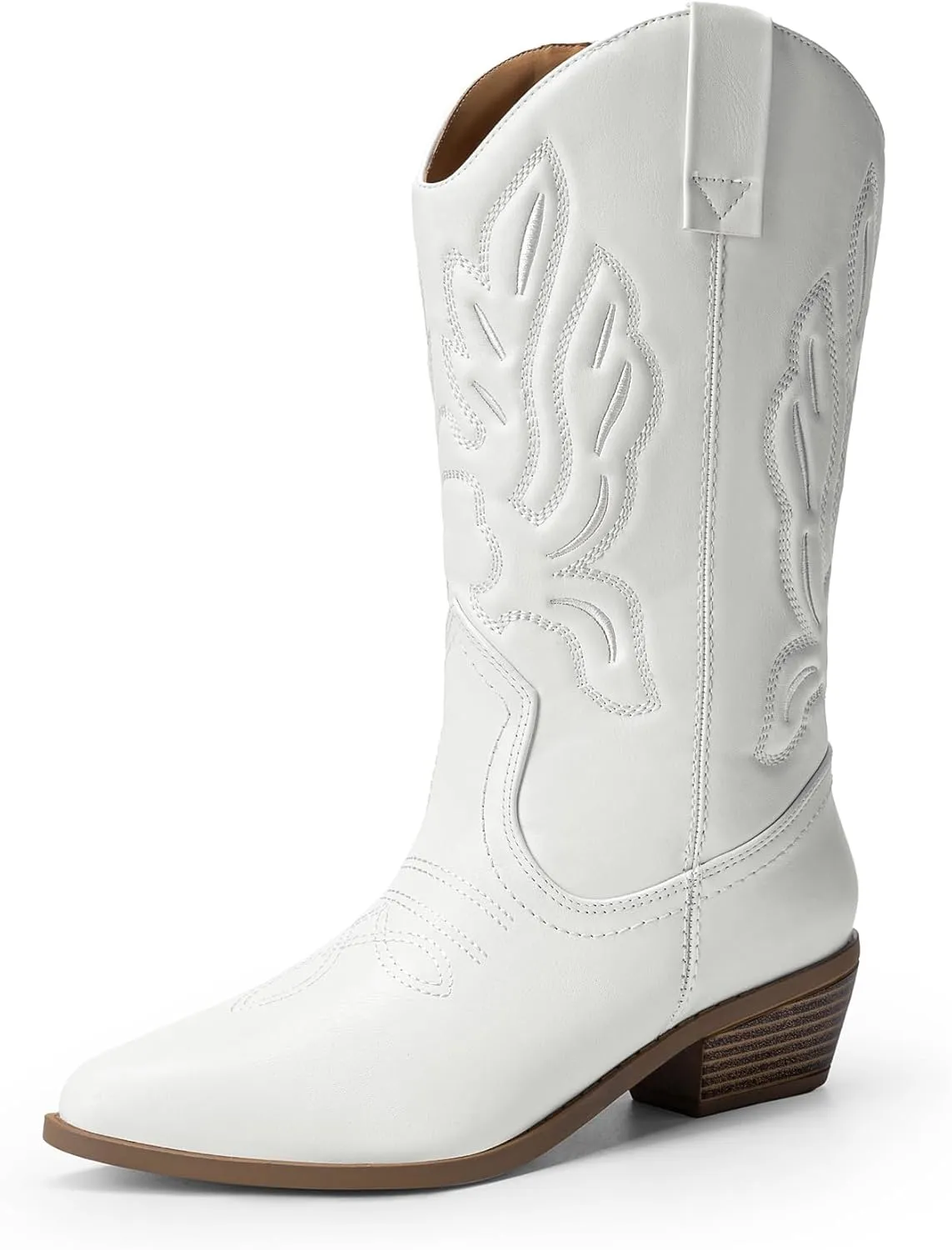 DREAM PAIRS Women's Cowboy Boots Mid Calf Cowgirl Boots Embroidery Stitched Western Boots