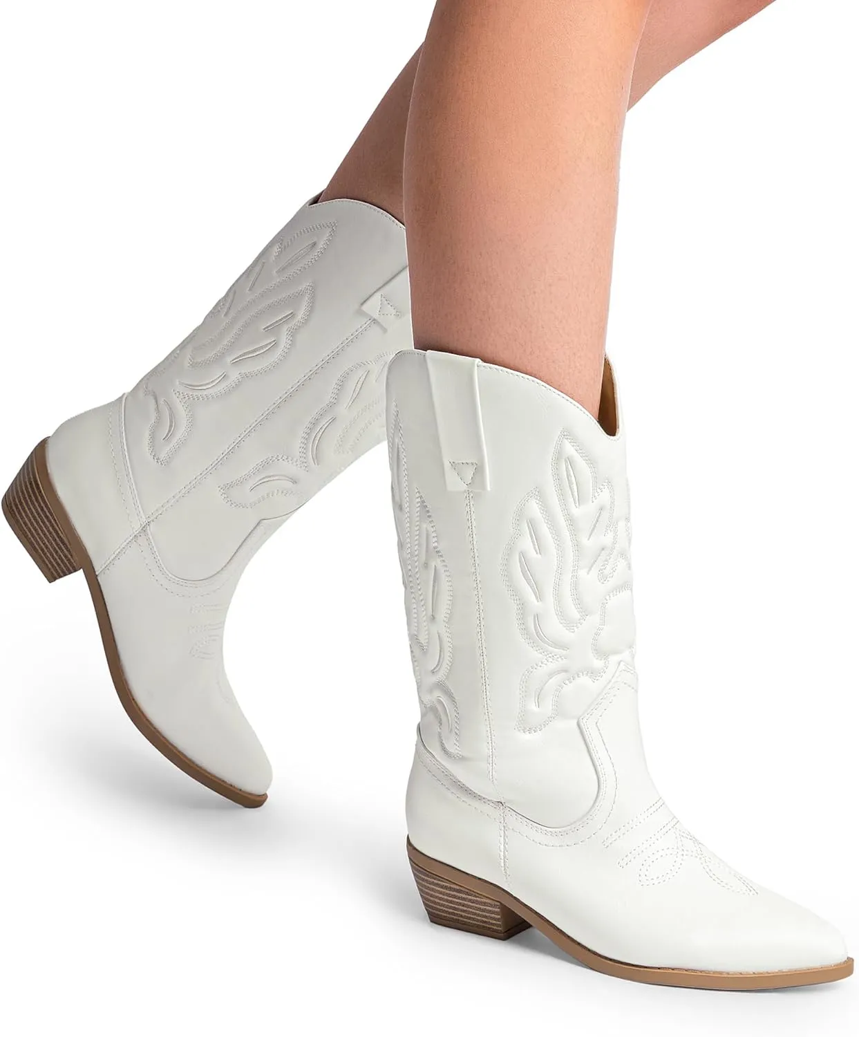 DREAM PAIRS Women's Cowboy Boots Mid Calf Cowgirl Boots Embroidery Stitched Western Boots