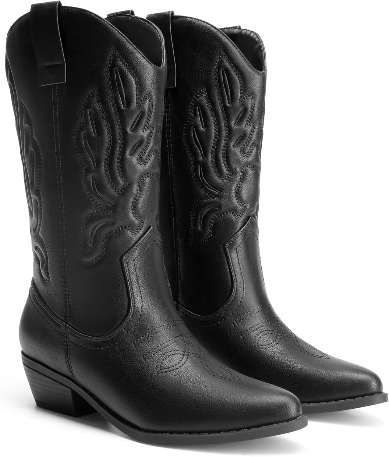 DREAM PAIRS Women's Cowboy Boots Mid Calf Cowgirl Boots Embroidery Stitched Western Boots