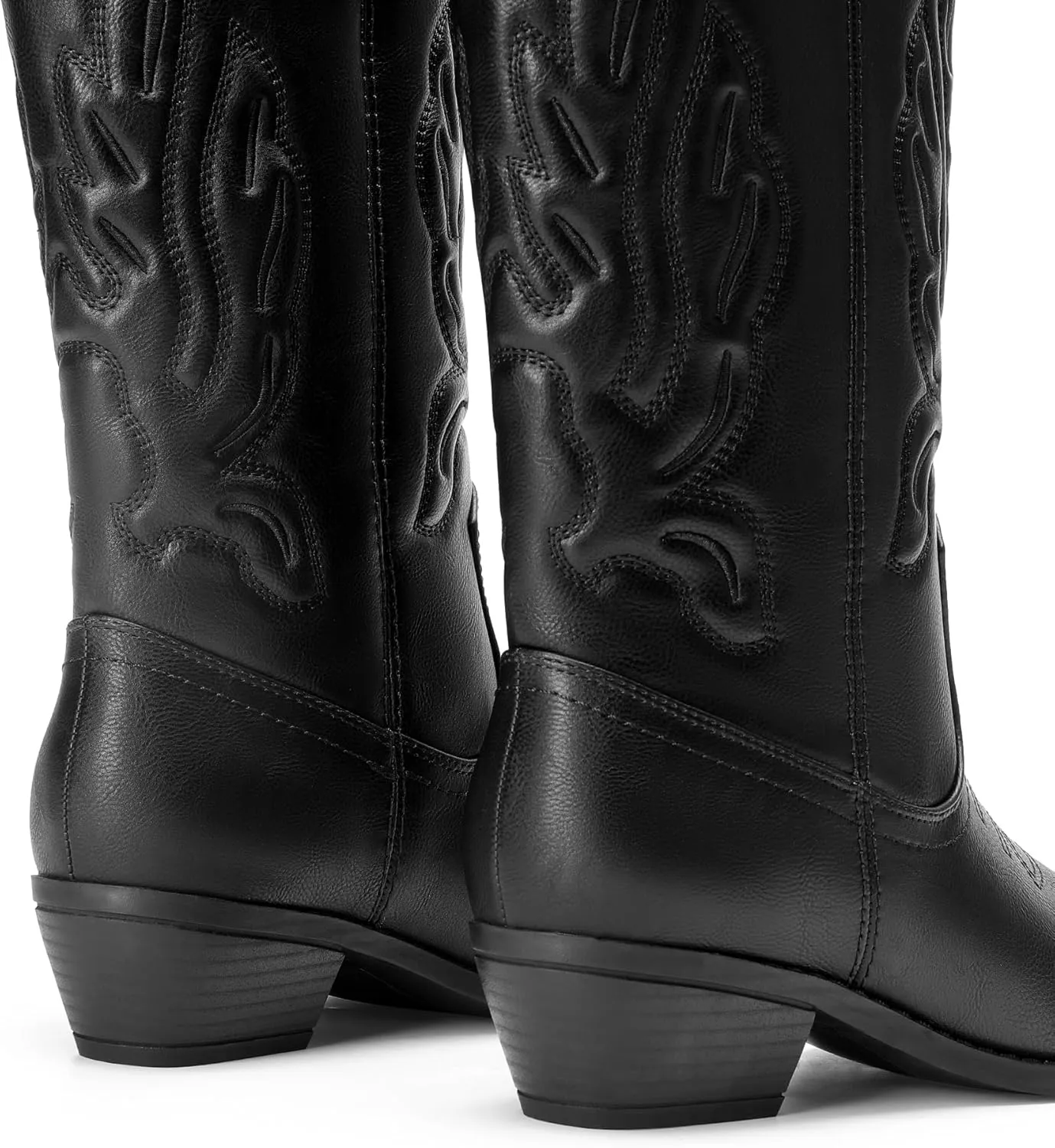 DREAM PAIRS Women's Cowboy Boots Mid Calf Cowgirl Boots Embroidery Stitched Western Boots