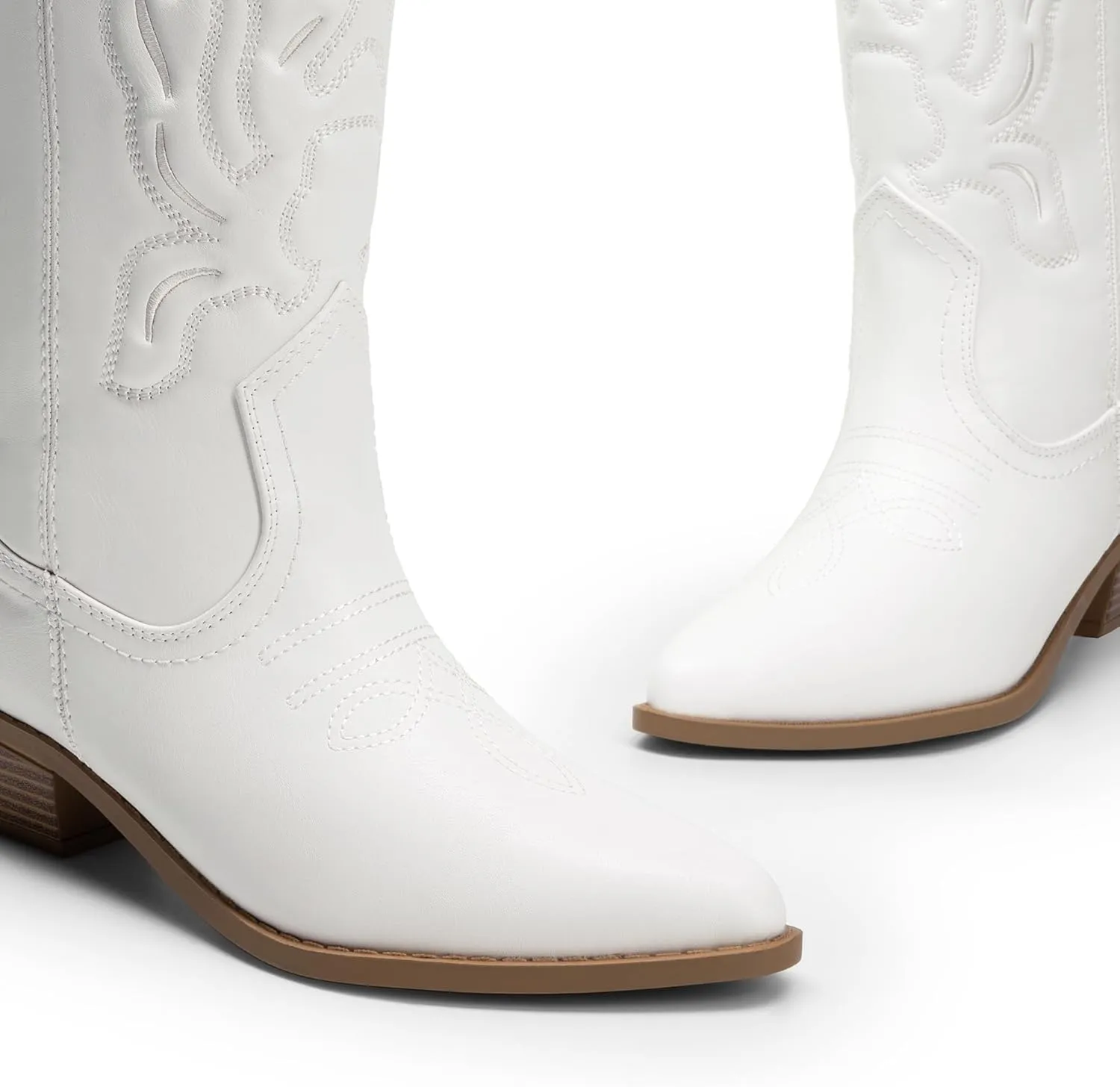 DREAM PAIRS Women's Cowboy Boots Mid Calf Cowgirl Boots Embroidery Stitched Western Boots