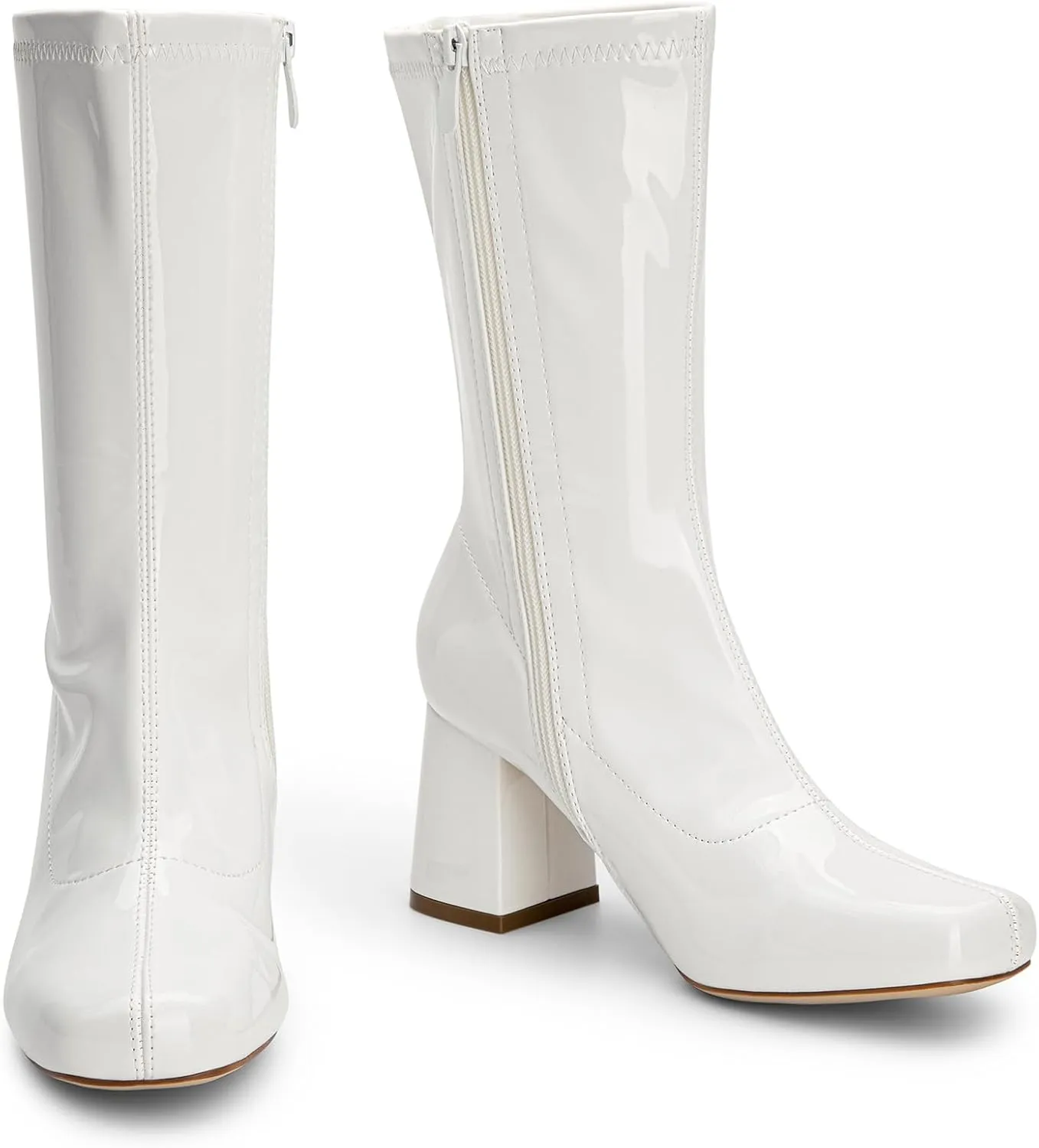 DREAM PAIRS Women's Gogo Boots Mid Calf Low Block Heel Boots Zipper Square Toe Ankle Boots For Party Cosplay Dance