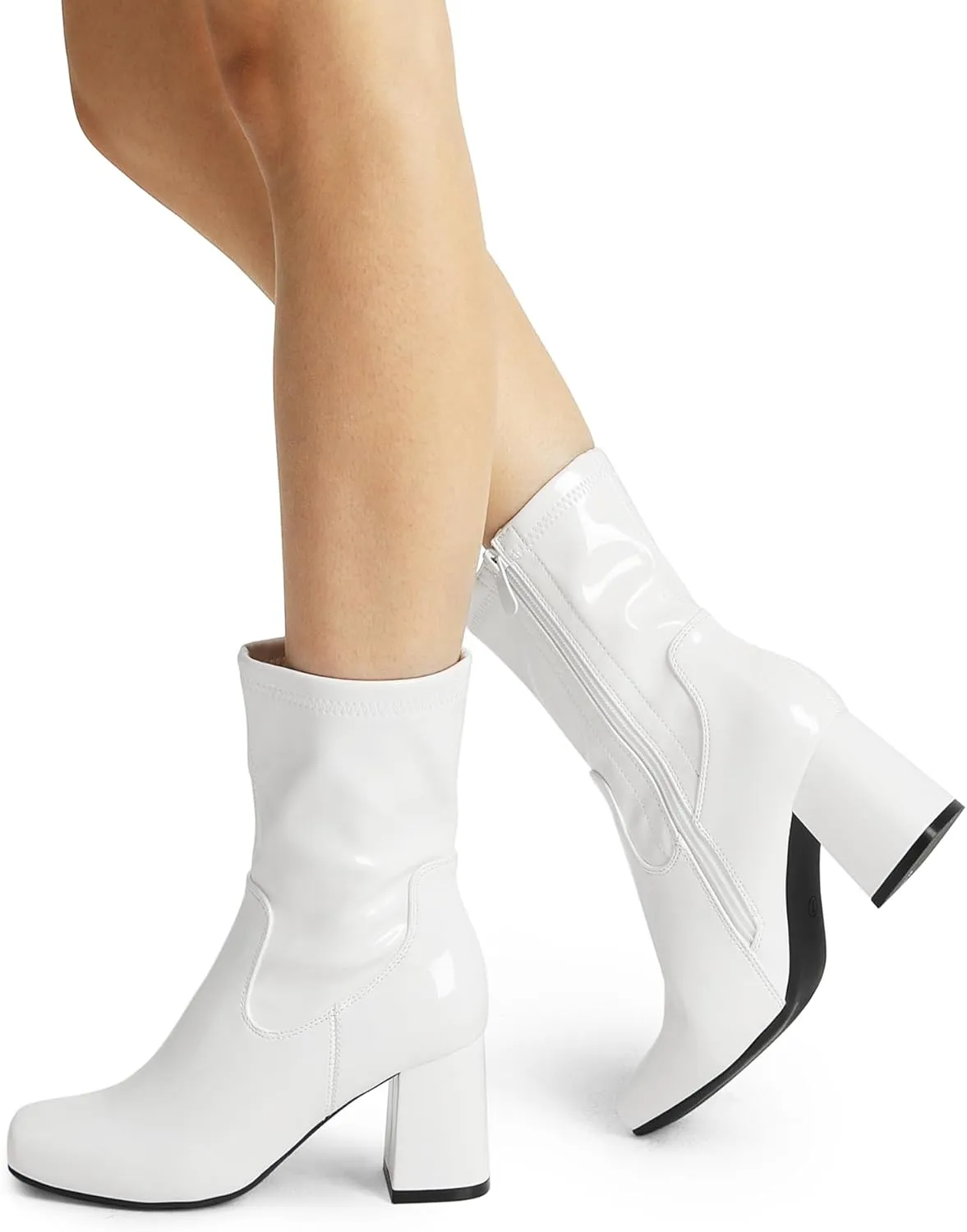 DREAM PAIRS Women's Gogo Boots Mid Calf Low Block Heel Boots Zipper Square Toe Ankle Boots For Party Cosplay Dance