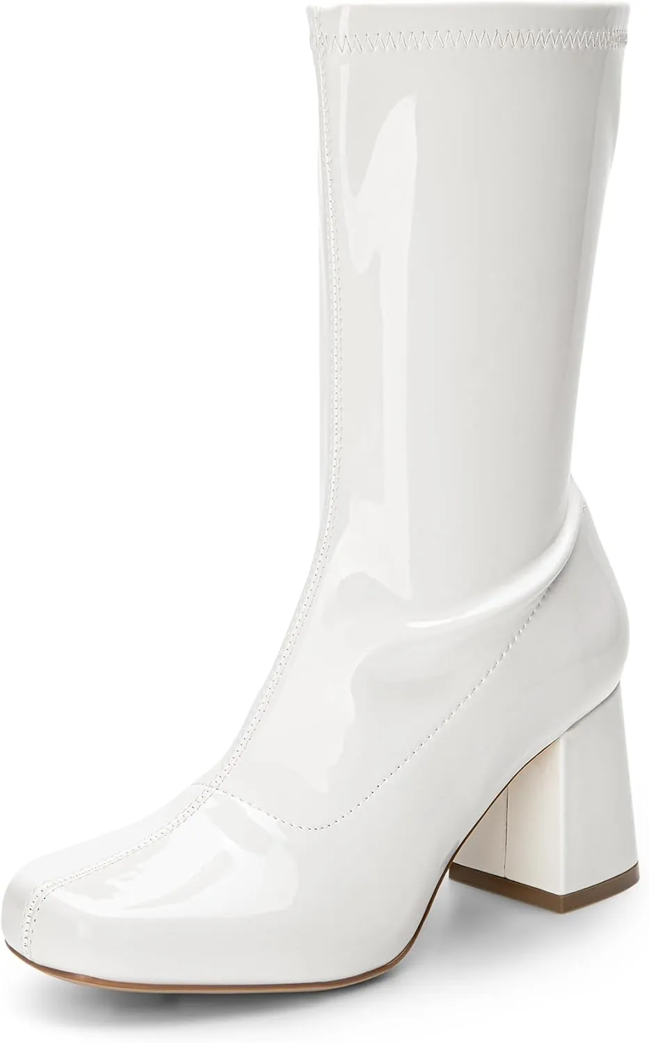 DREAM PAIRS Women's Gogo Boots Mid Calf Low Block Heel Boots Zipper Square Toe Ankle Boots For Party Cosplay Dance