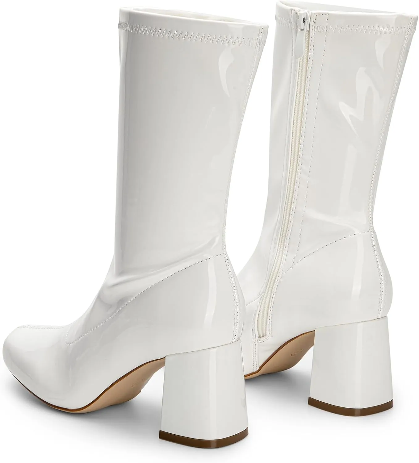 DREAM PAIRS Women's Gogo Boots Mid Calf Low Block Heel Boots Zipper Square Toe Ankle Boots For Party Cosplay Dance