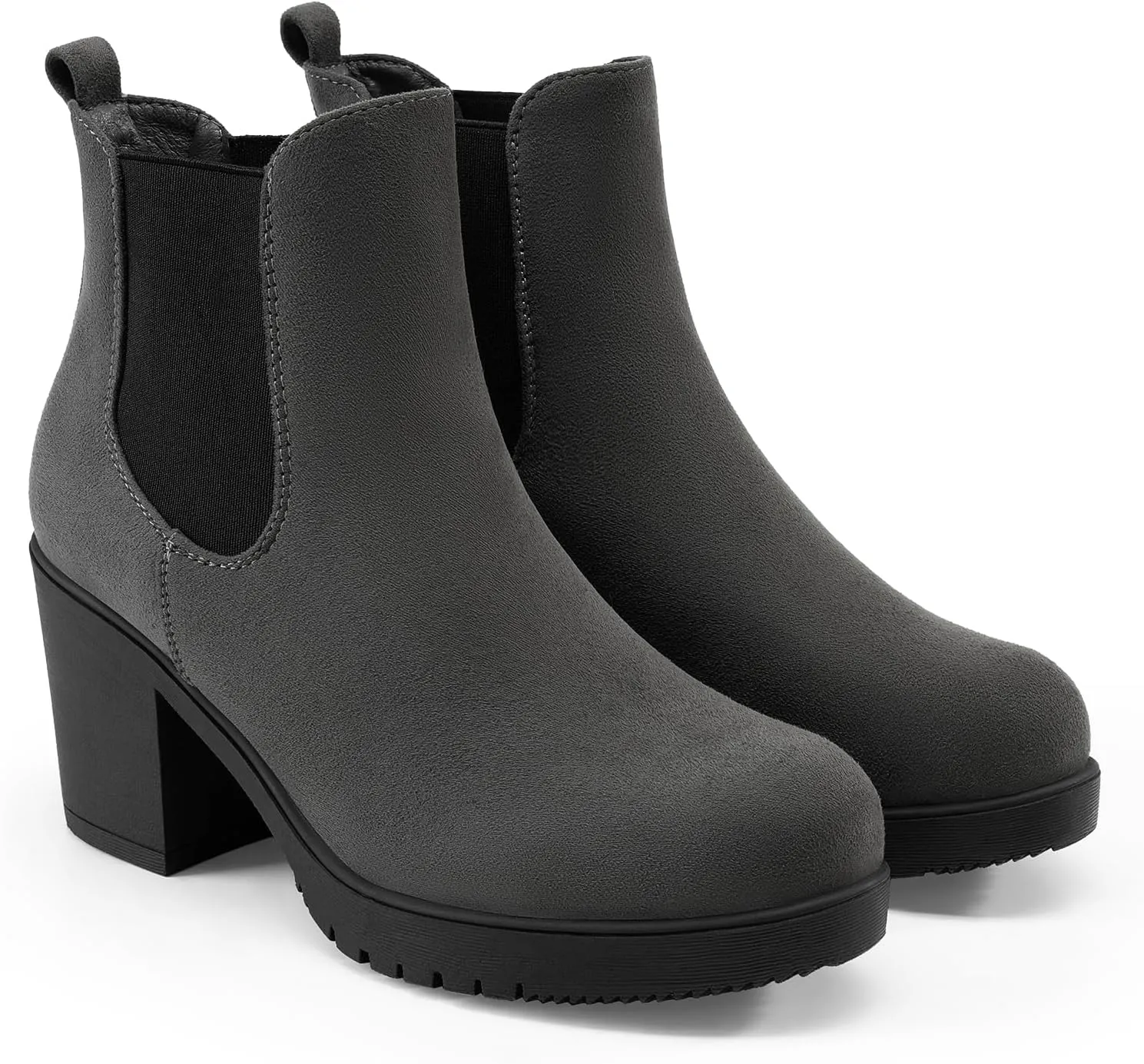 DREAM PAIRS Women's High Chunky Heel Chelsea Ankle Boots Slip On Elastic Fall Heeld Booties Shoes