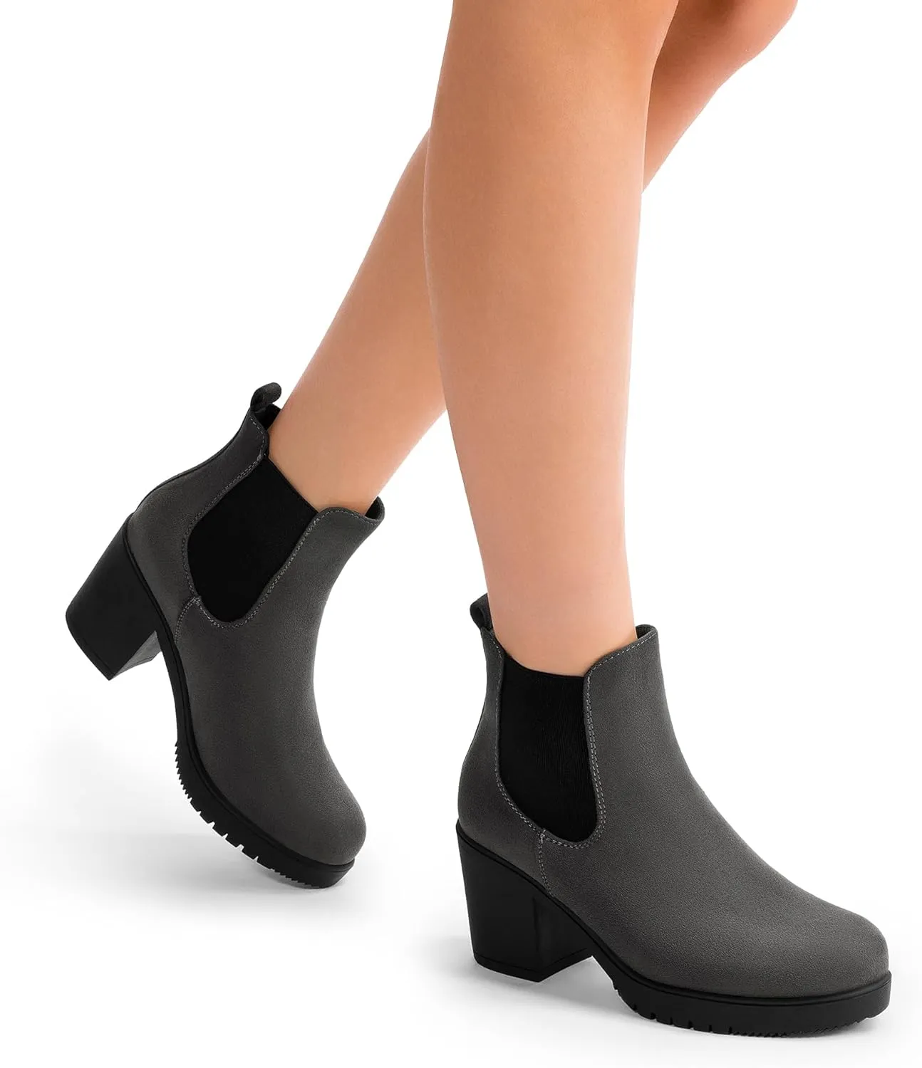 DREAM PAIRS Women's High Chunky Heel Chelsea Ankle Boots Slip On Elastic Fall Heeld Booties Shoes