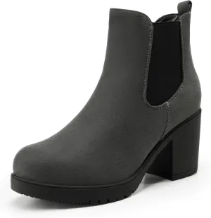 DREAM PAIRS Women's High Chunky Heel Chelsea Ankle Boots Slip On Elastic Fall Heeld Booties Shoes