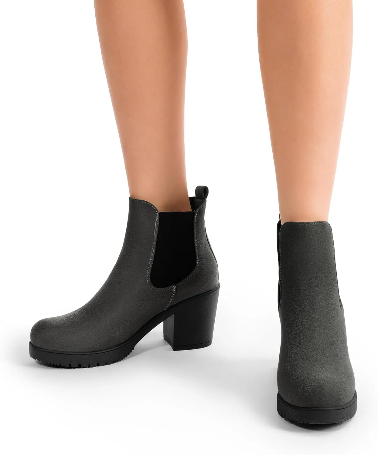 DREAM PAIRS Women's High Chunky Heel Chelsea Ankle Boots Slip On Elastic Fall Heeld Booties Shoes