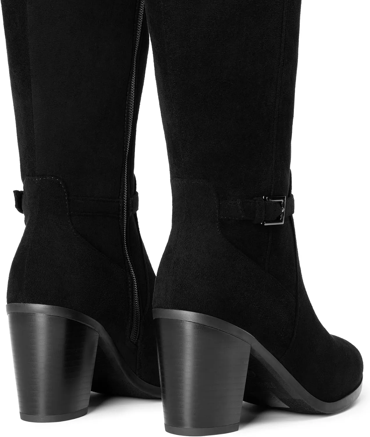 DREAM PAIRS Women's Knee-High Boots Comfortable Chunky Block Heel Riding Boots Fall Boots Pointed Toe Side Zipper Suede Tall Boots