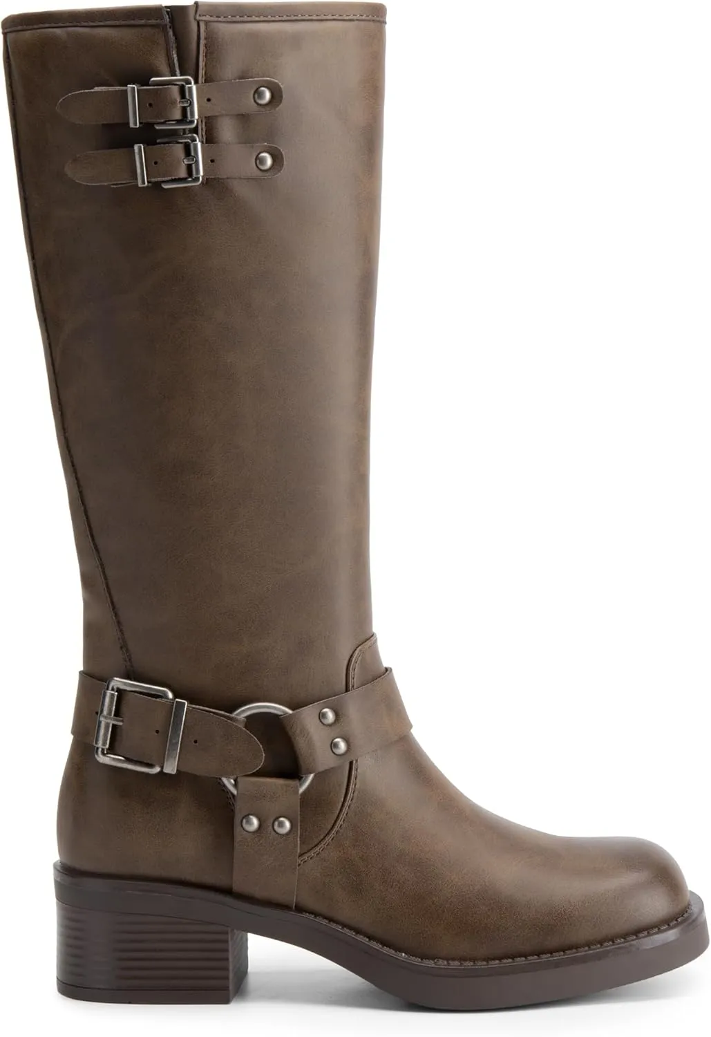 DREAM PAIRS Women's Knee High Boots Side Zipper Motorcycle Boots Square Toe Chunky Low Heel Fashion Buckles Biker Riding Boots