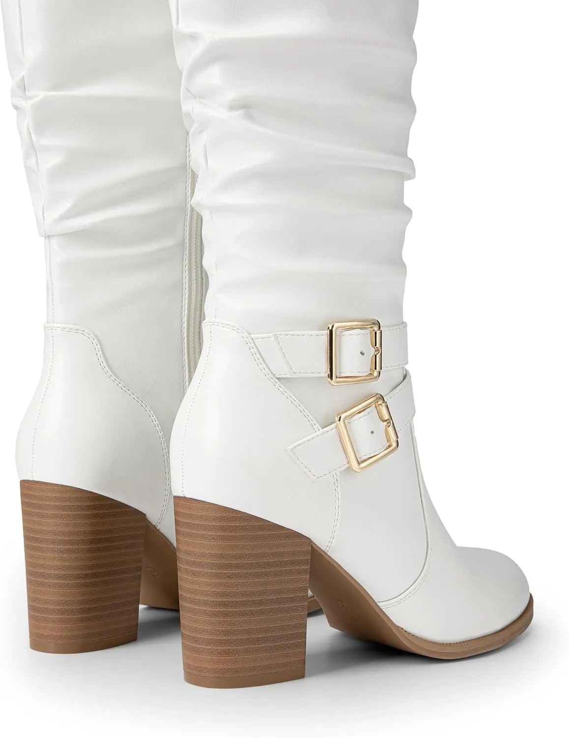 DREAM PAIRS Women's Knee High Boots Slouchy Chunky Heeled Buckle Long Boots for Women Side Zipper Tall Boots