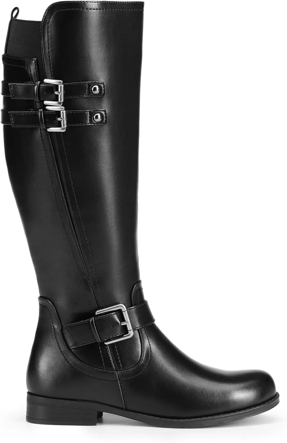 DREAM PAIRS Women's Knee High Riding Pirate Boots, Comfortable Low Chunky Heel Flat Motorcycle Buckle Boots for Women