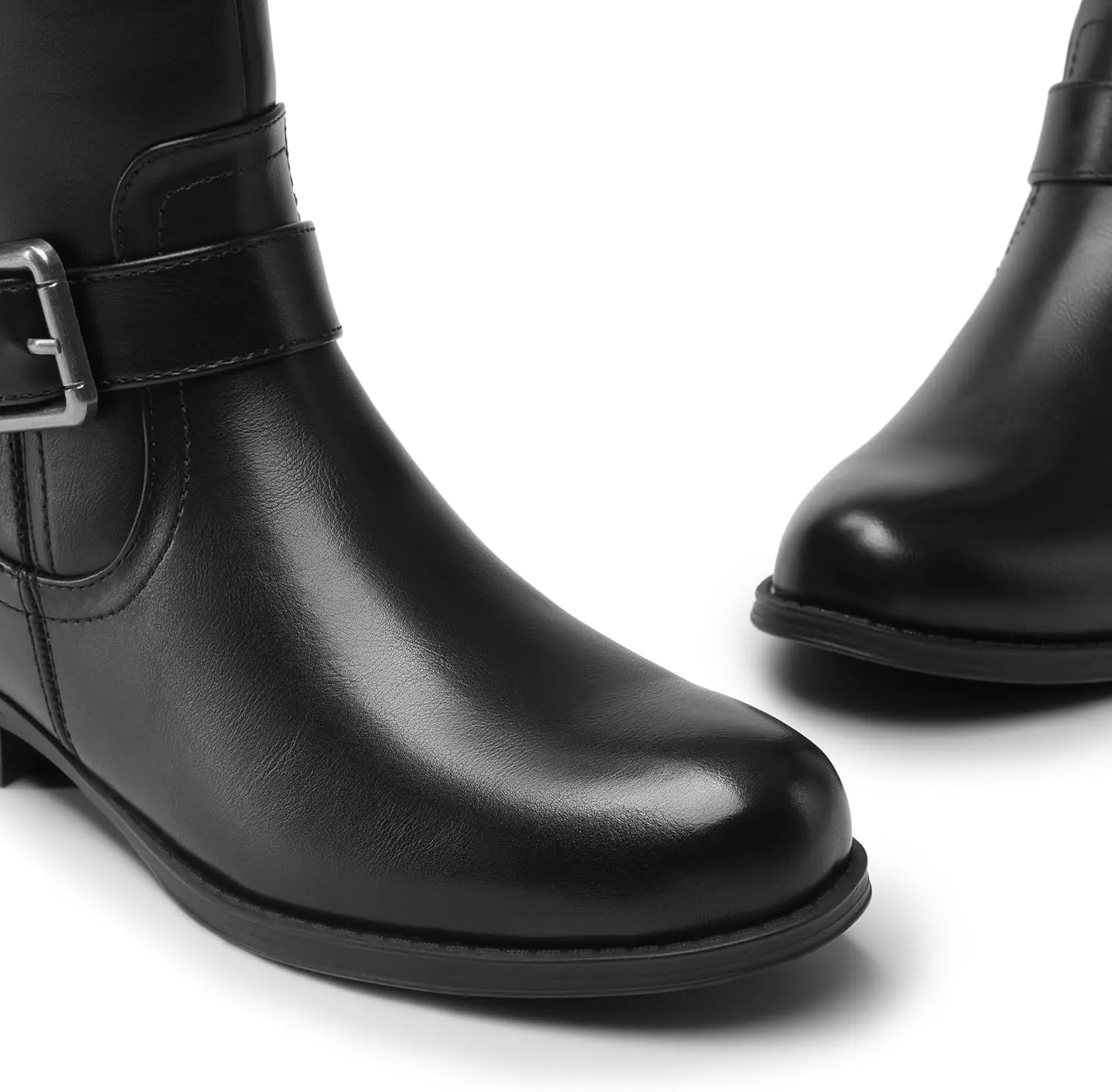 DREAM PAIRS Women's Knee High Riding Pirate Boots, Comfortable Low Chunky Heel Flat Motorcycle Buckle Boots for Women