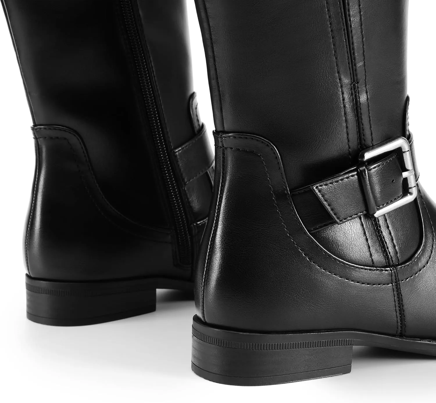DREAM PAIRS Women's Knee High Riding Pirate Boots, Comfortable Low Chunky Heel Flat Motorcycle Buckle Boots for Women