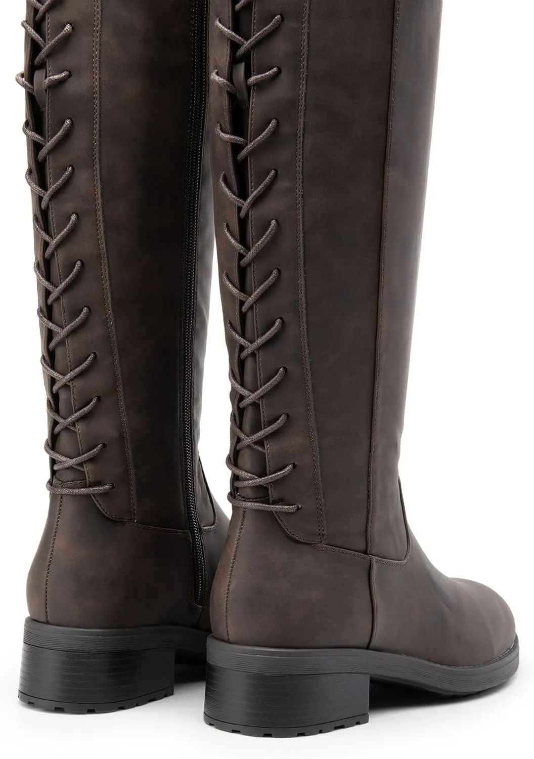 DREAM PAIRS Women's Lace Up Back Knee High Fashion Boots Low Block Heel Riding Boots Round Toe Side Zipper Fall Boots