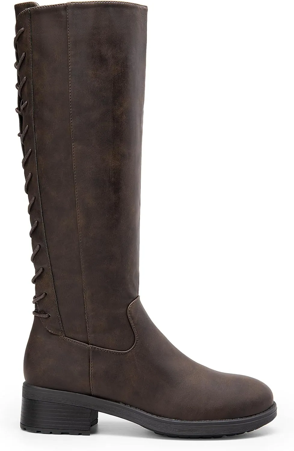 DREAM PAIRS Women's Lace Up Back Knee High Fashion Boots Low Block Heel Riding Boots Round Toe Side Zipper Fall Boots